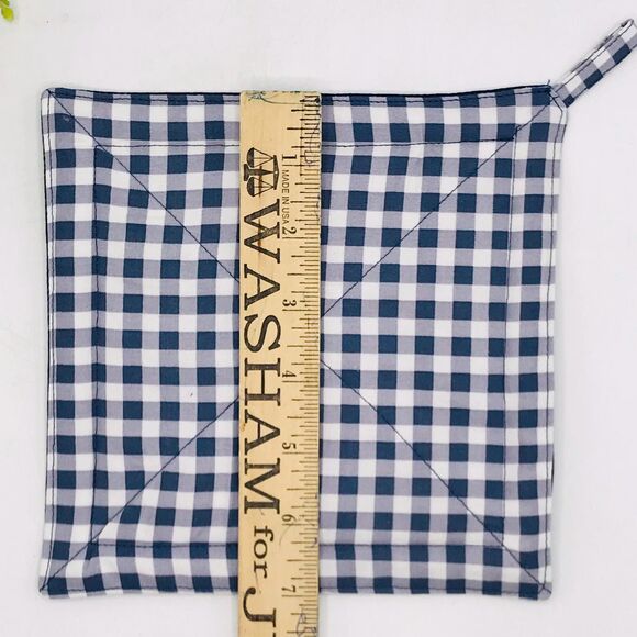 2 Square Potholders,  Navy Blue Gingham, Cottage Core Kitchen 7x7 Inches - Picture 3 of 6